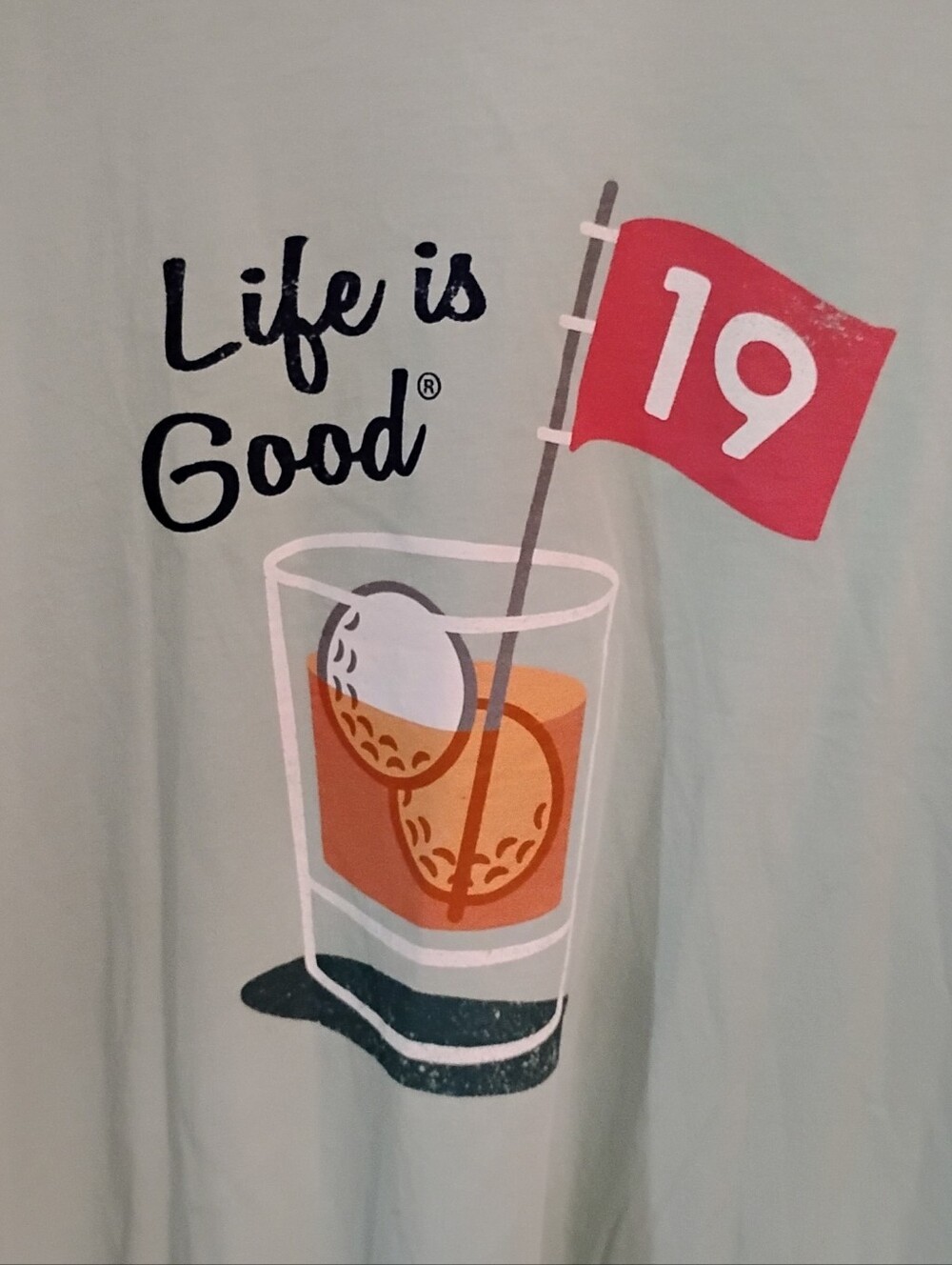 Life is Good Men's XL Crusher-Lite T-Shirt "19th Hole" Golf Whiskey Light Green - Picture 2 of 5